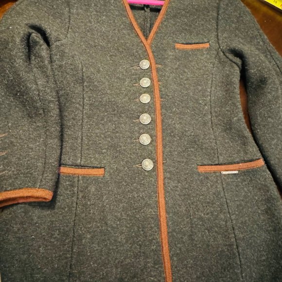 Vtg Geiger blazer  Sz 36 Black V Neck Boiled Wool Buttons Austria - Picture 1 of 8